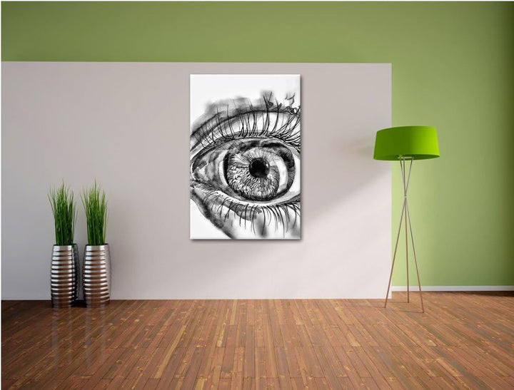 Monocrome, Grünes Auge, Format: 100x70 auf Leinwand, XXL riesige Bilder fertig gerahmt mit Keilrahme