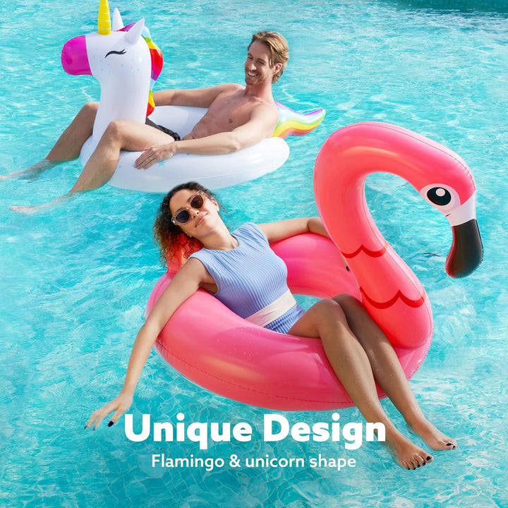 SLOOSH Einhorn-Flamingo-Schwimmring für den Pool – 2Pack aufblasbare Schwimmreifen mit Kopfstütze, S