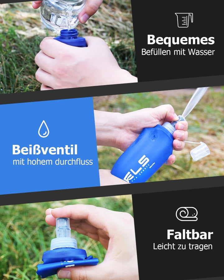 WRELS TPU Faltbare Trinkflasche,BPA-Frei Soft Flask,Flexible Faltbare Trinkflasche Laufen,Leichte Sp