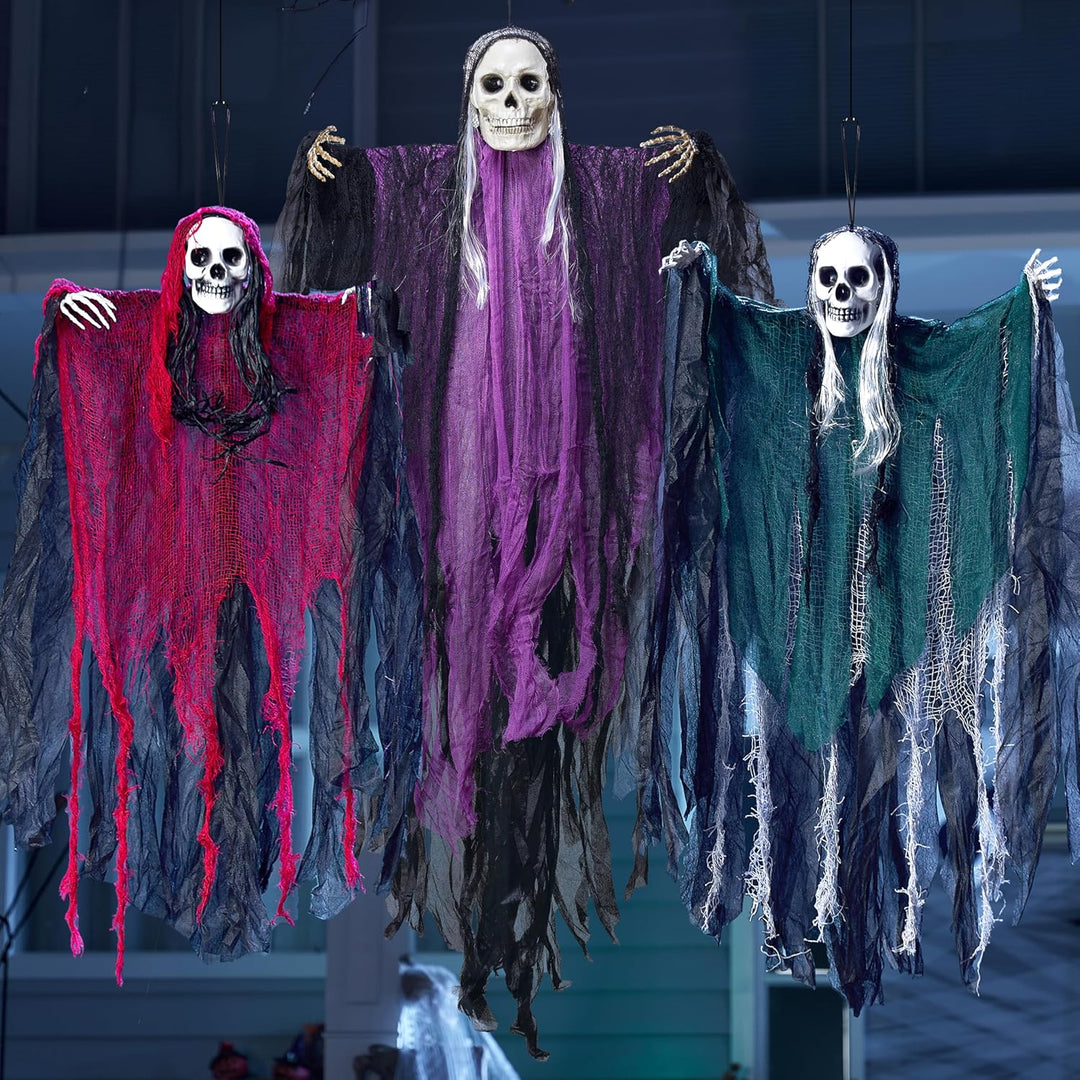 JOYIN 3 Stück Halloween-Skelett-Sensenmann-Dekoration zum Aufhängen, EIN 134 cm grosses Halloween-Sk