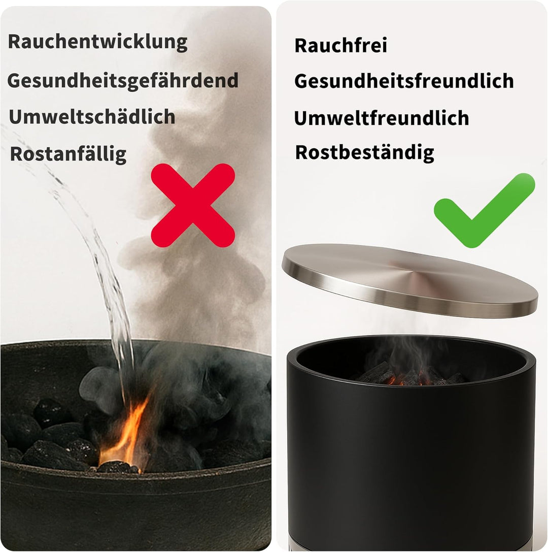 Edler Feuerschalendeckel aus 100% Edelstahl 304 – perfekt passend zum rauchfreien Feuer Tonne ⌀63,5c