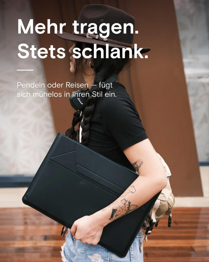 MOFT Laptoptasche Hülle & Laptop Ständer für 15 Zoll Laptop, Vegan Leder Laptoptasche mit Erweiterba