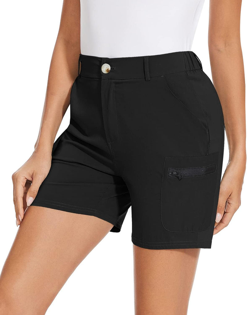 Soneven Stretch Damen Bermuda Shorts High Waist Leichte Cargo Shorts Wanderhose Kurz Zip Off mit Rei