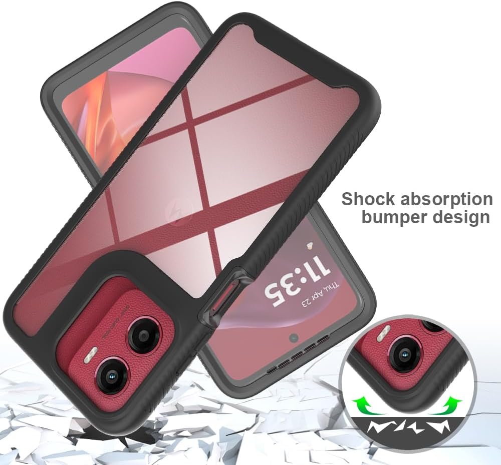 Kompatibel mit Motorola Moto E15/G25/G15/G05 Hülle, 360° Grad vollschutz Stossfest Handyhülle Transp
