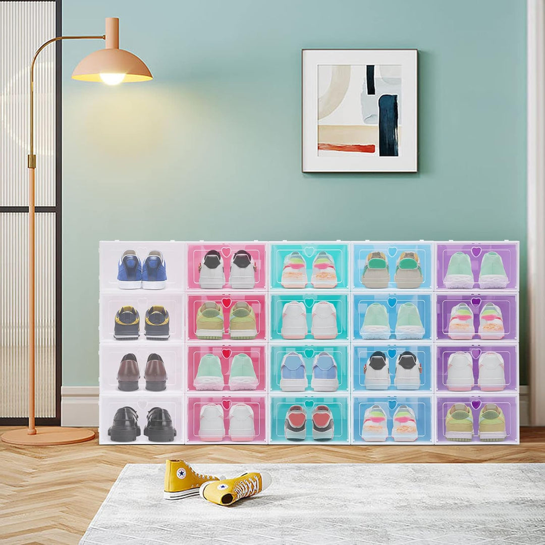 20er Pack mehrfarbig Schuhbox Aufbewahrung, Faltbare Display Box Container Schrank Regal Schuh Organ