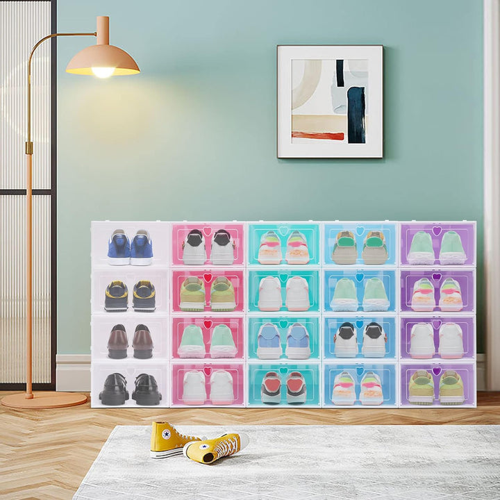 20er Pack mehrfarbig Schuhbox Aufbewahrung, Faltbare Display Box Container Schrank Regal Schuh Organ