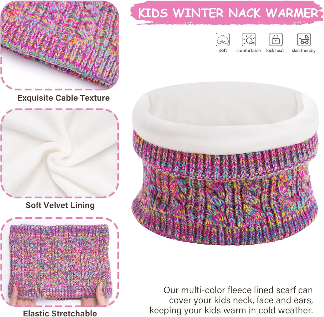 ZASFOU Kinder Mütze Loop Schal Touchscreen Handschuhe Set 3-6-12 Jahre Thermo Wintermütze Schlauchsc