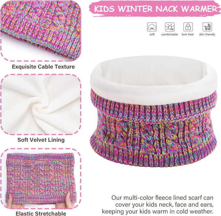 ZASFOU Kinder Mütze Loop Schal Touchscreen Handschuhe Set 3-6-12 Jahre Thermo Wintermütze Schlauchsc