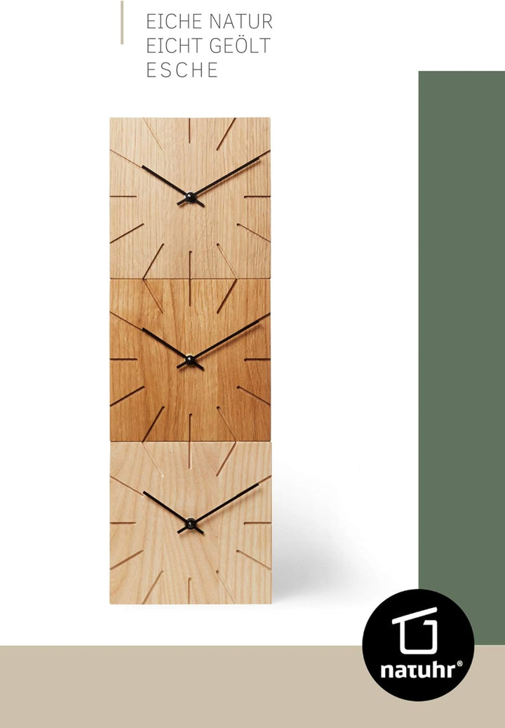 Natuhr Holzuhr Wanduhr Tischuhr Holz - Beam - geräuscharm Massivholz modern Design 17 x 17 cm (Eiche