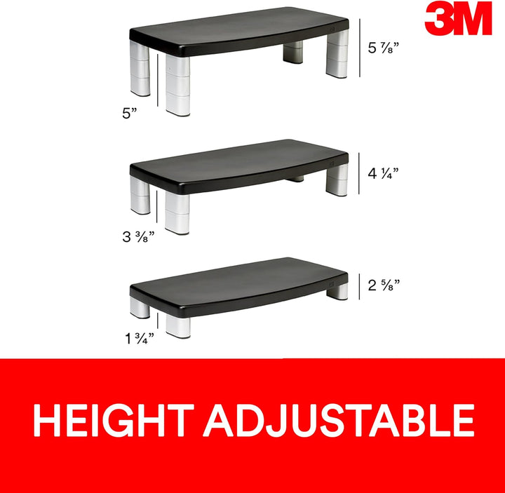 3M Monitorständer MS90B, 30,4 x 38,1 x 15 cm, schwarz, Silber, 1 Monitorständer 20-Inches Wide 1 Stü