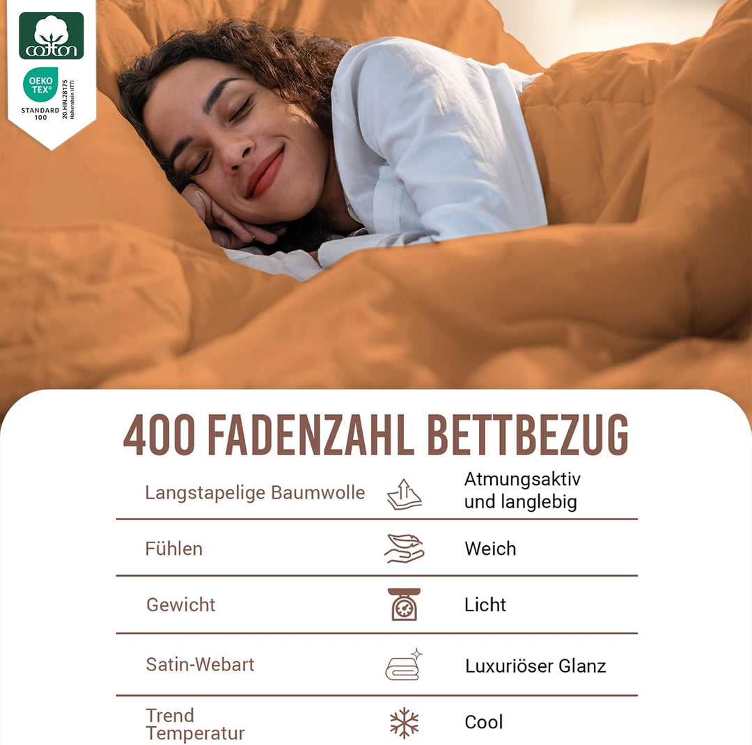 Pizuna 400 Fadenzahl aus Baumwolle Bettwäsche Aprikosenorange, 100% Langstaple Baumwolle Bettbezug u