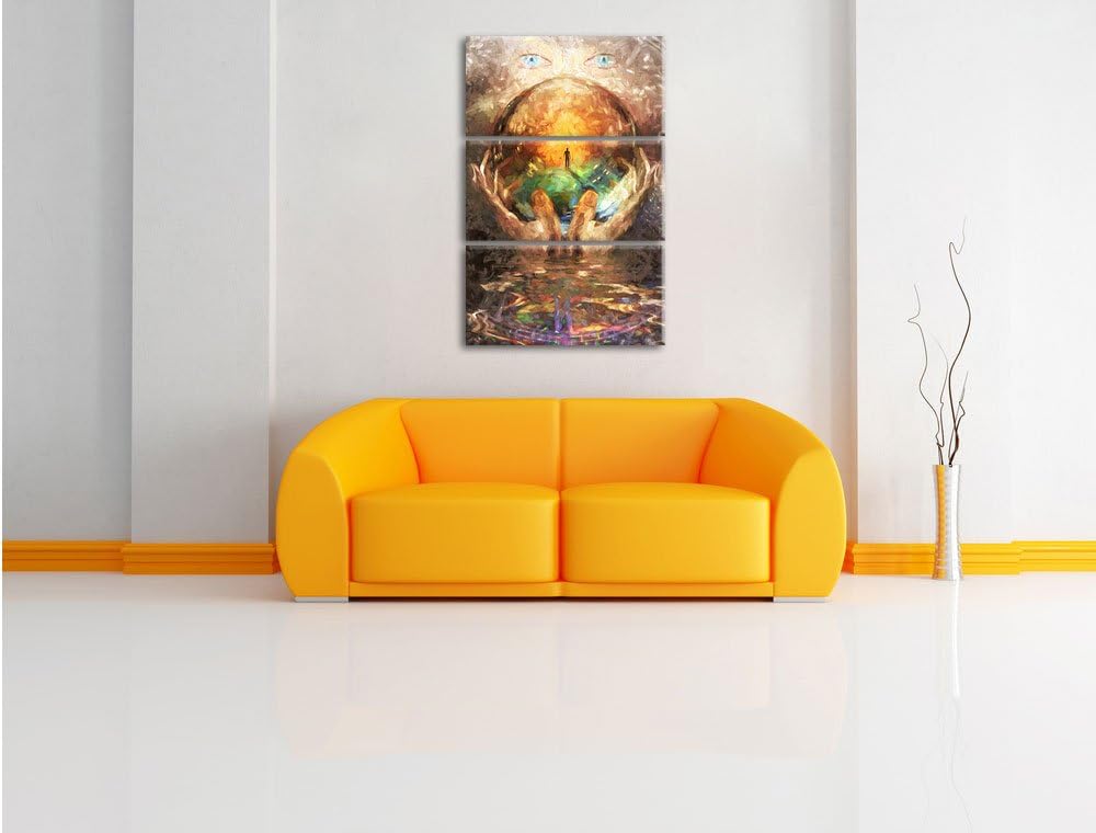 Pixxprint Glaskugel mit Hintergrund als Leinwandbild/Grösse: 3 Teilig (120x80 cm) cm/Wandbild/Kunstd