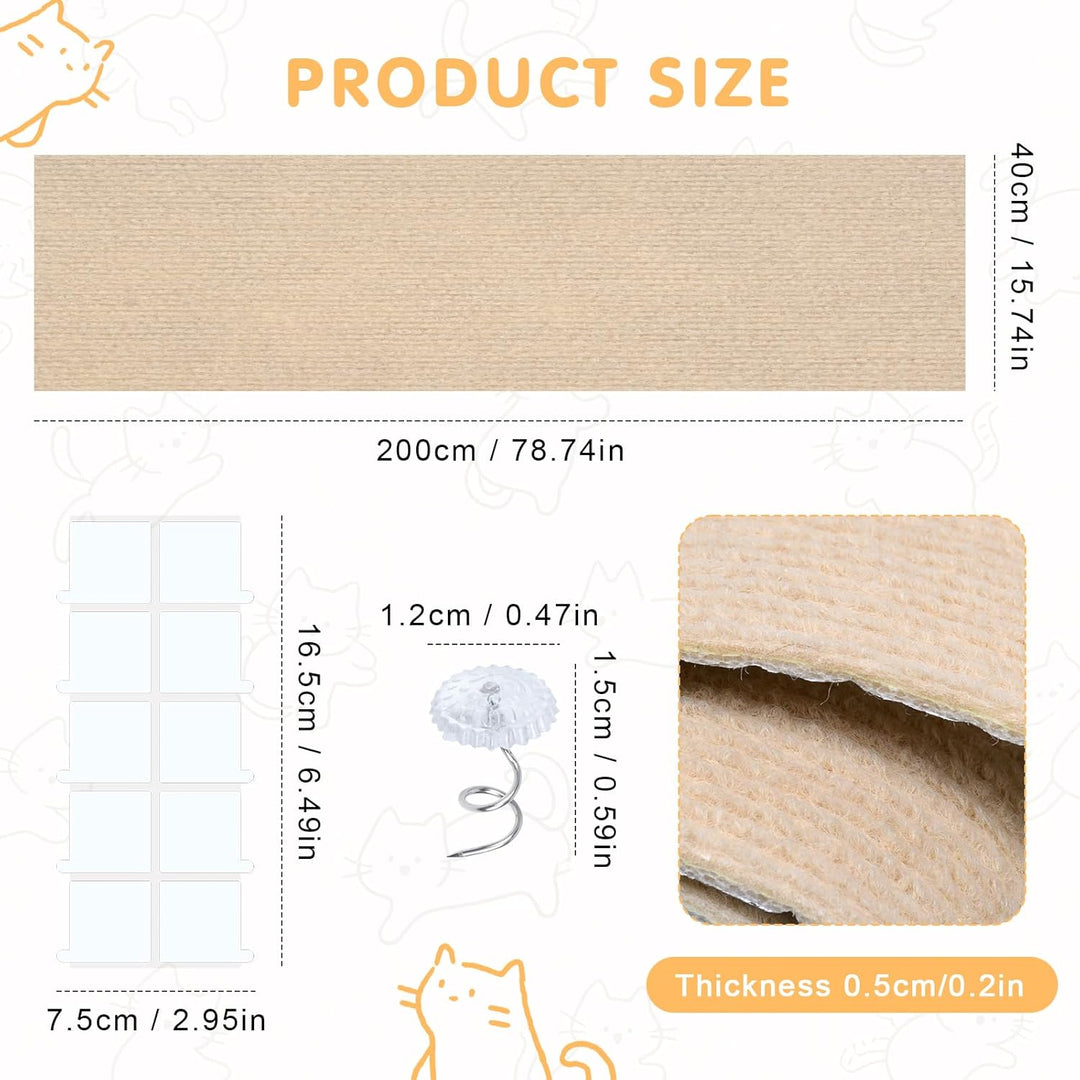 Qoosea Kratzmatte Selbstklebend 200cmx40cm, 2 Stück Selbstklebende Kratzmatte DIY Kratzschutz Katze