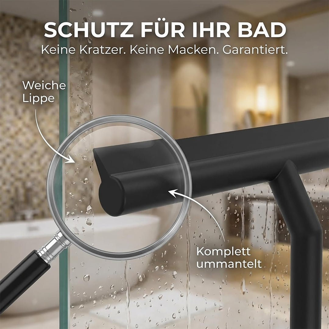 WISCHMA [Das Original] Duschabzieher schwarz Silikon − Abzieher Dusche mit Halterung ohne Bohren − G