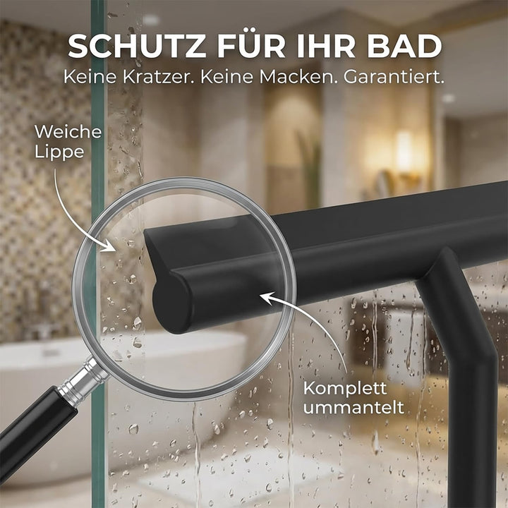 WISCHMA [Das Original] Duschabzieher schwarz Silikon − Abzieher Dusche mit Halterung ohne Bohren − G