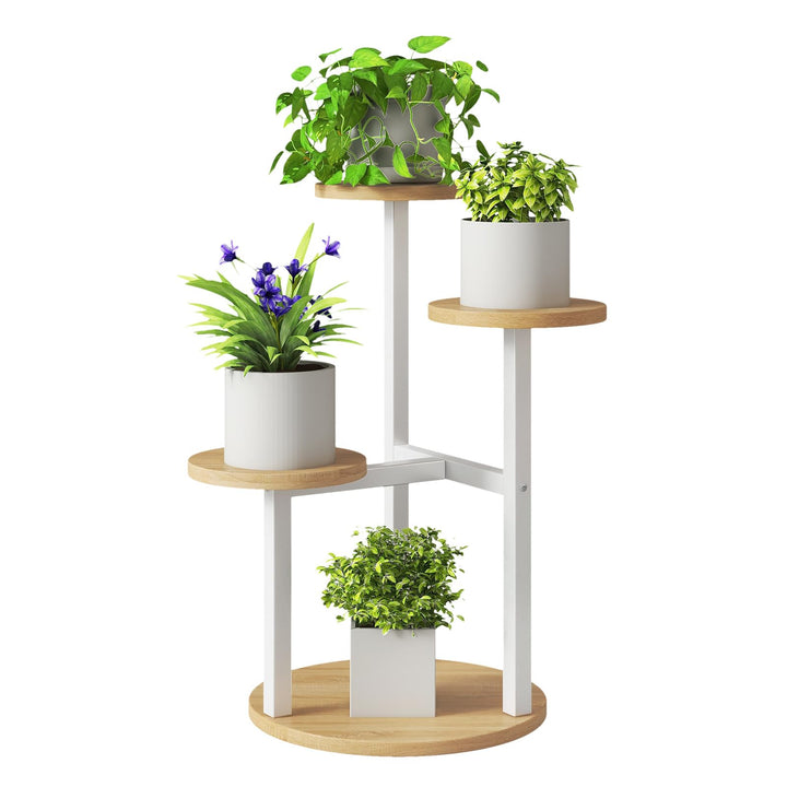 IBUYKE 4 Etagen Holz Pflanzenständer Blumenständer, 52.5cm Hoch Blumenregal Pflanzenregal für Mehrer