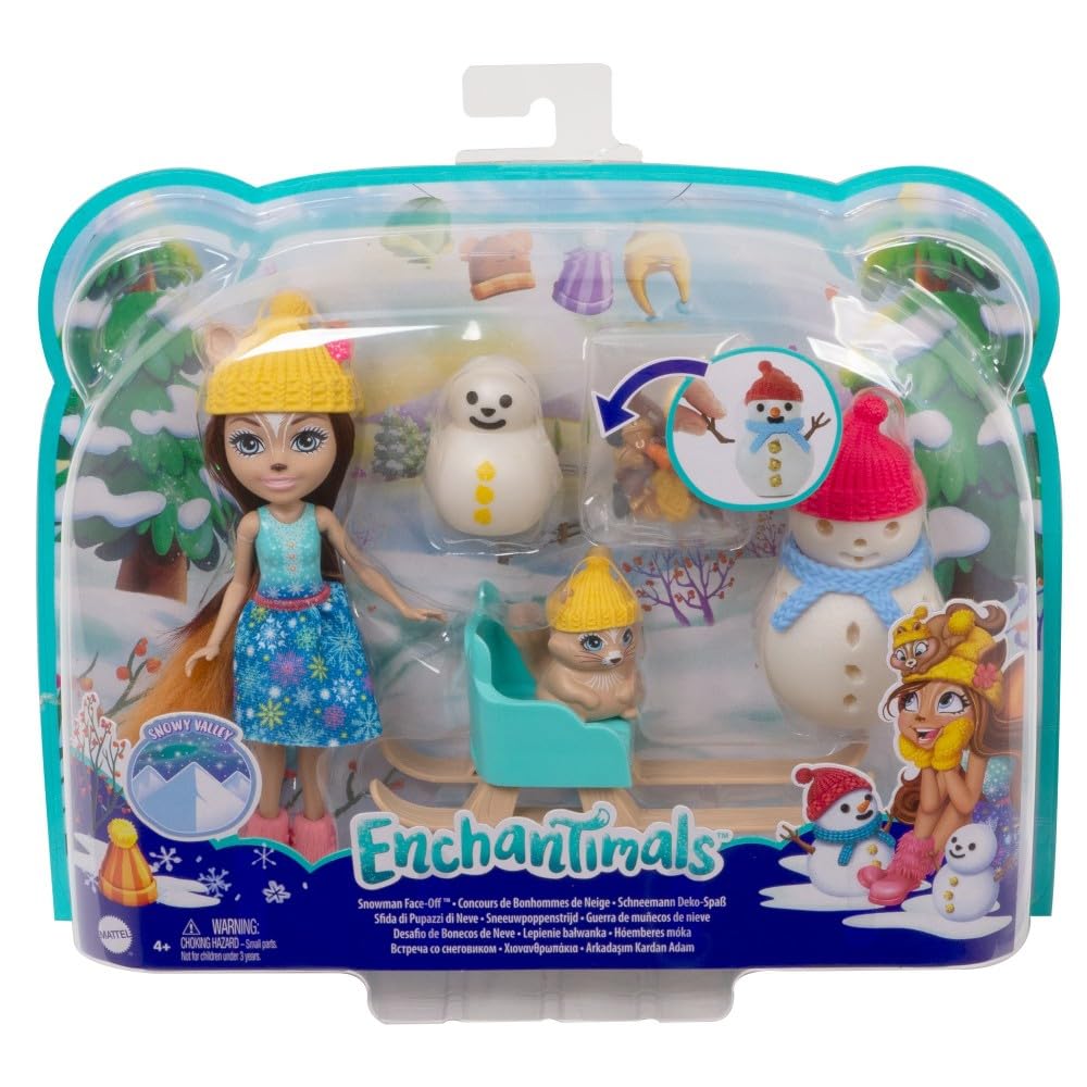 Enchantimals GNP16 - Schneemann Deko-Spass, Sharlotte Squirrel Puppe (15,24 cm), Tierfigur Walnut, 2