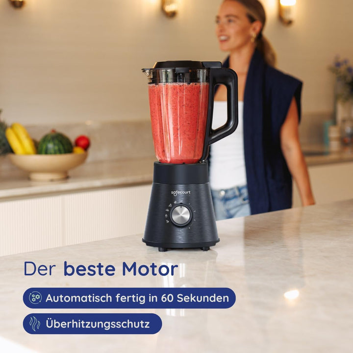 Safecourt standmixer – Kraftvoller Smoothie Maker, Blender & Mixer [1300W & 1,5L Glasbehälter] – für