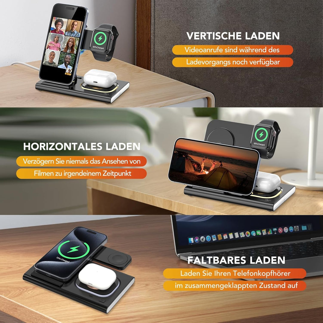 Aimtel 3 in 1 Induktive Ladestation Faltbare&Nachtlichter Kompatibel mit iPhone 17/17 Pro/17 Pro Max