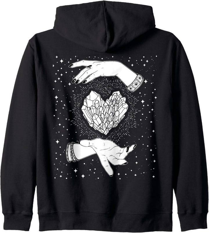 Retro Valentinstag Witchy Kristallherz Hexenhände Sternen Kapuzenjacke