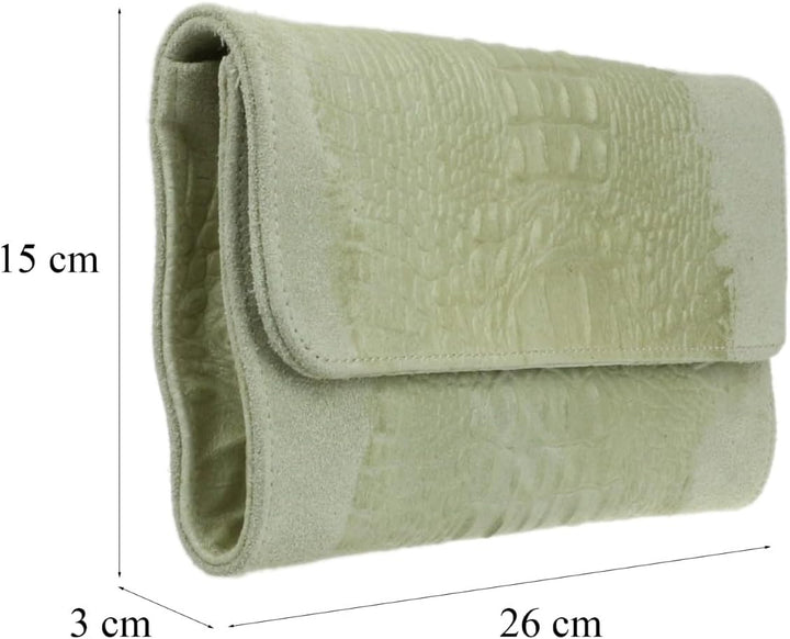 Girly Handbags Schlichte Clutch aus italienischem Wildleder mit Krokodilmuster Beige, Beige