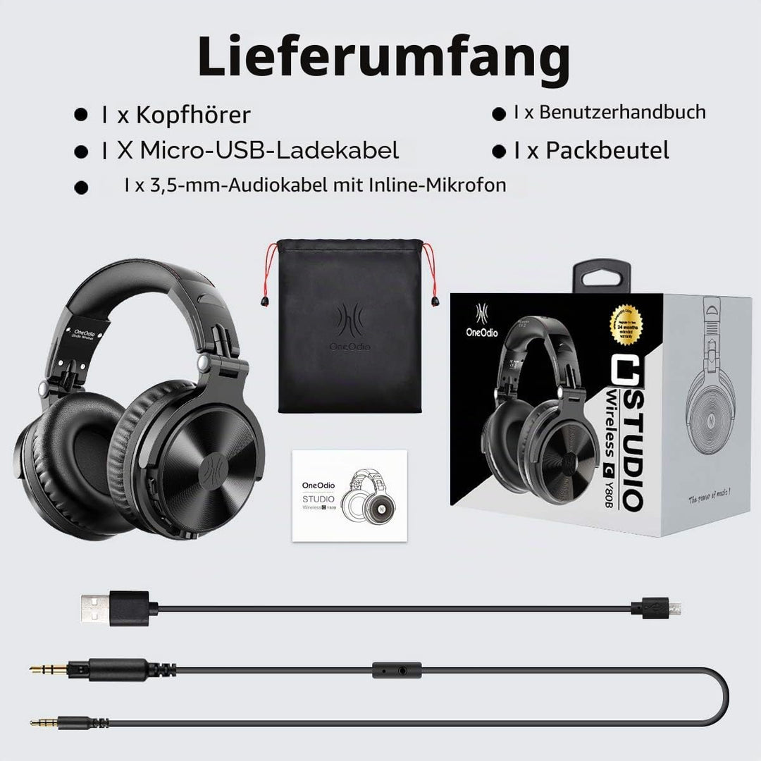 Oneodio Kabellos & Verdrahtet Bass Stereo Ohr-Kopfhörer Hi-Fi Klang Bluetooth Faltbare,30 Stunden Sp