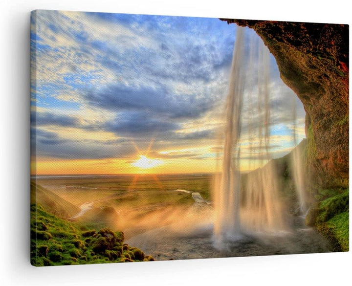 Bilder auf Leinwand Wasserfall Natur Park Sonne Leinwandbild 70x50cm Wandbilder Dekoration Wohnzimme