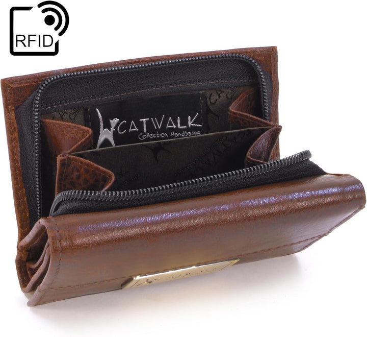 Catwalk Collection Handbags - Leder Geldbörse Damen Mittelgross - Geldbeutel mit Münzfach und 7 Kart
