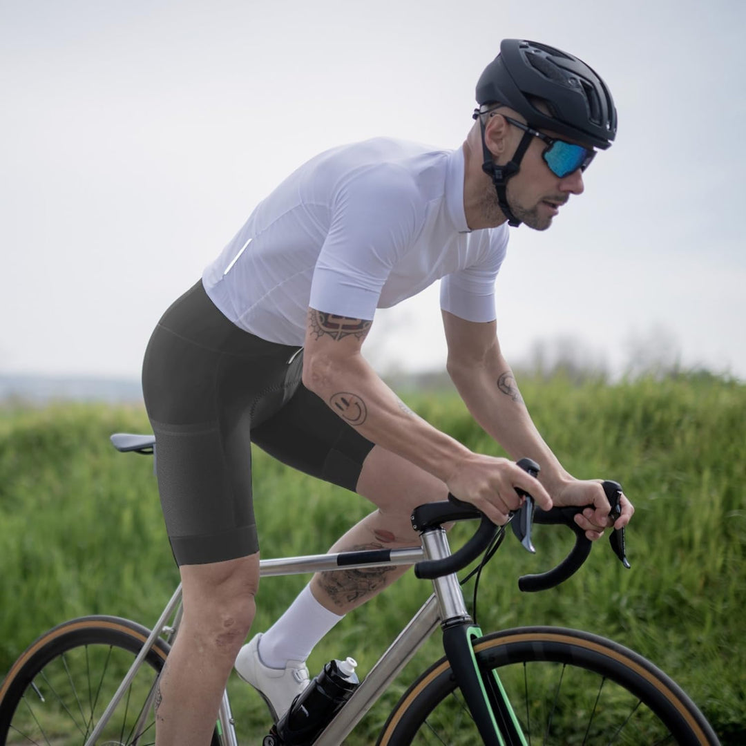 Lo.gas Herren Radfahren Bib Shorts, Gel Gepolstert Mit Taschen, Atmungsaktiv Quick-Dry für Männer M