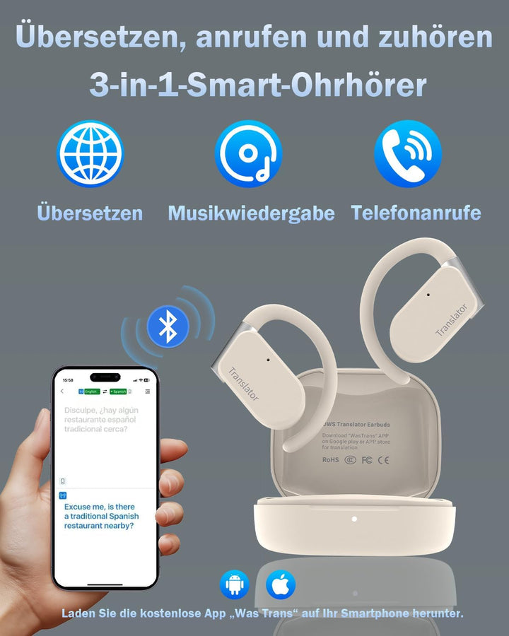 Übersetzer Kopfhörer, Übersetzungskopfhörer 144 Online & 11 Offline Sprachen Übersetzer Echtzeit, 3-