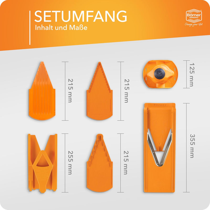 Börner Gemüsehobel V3 TrendLine Starter-Set (6-tlg.) • Gemüsereibe (V-Hobel) + Fruchthalter + Einsch