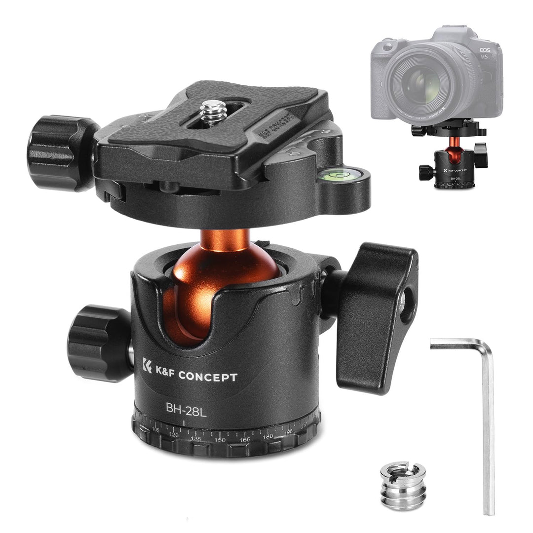 K&F Concept Kugelkopf Stativkopf, Kamera Kugelkopf mit 1/4 Zoll Schnellwechselplatte und Wasserwaage