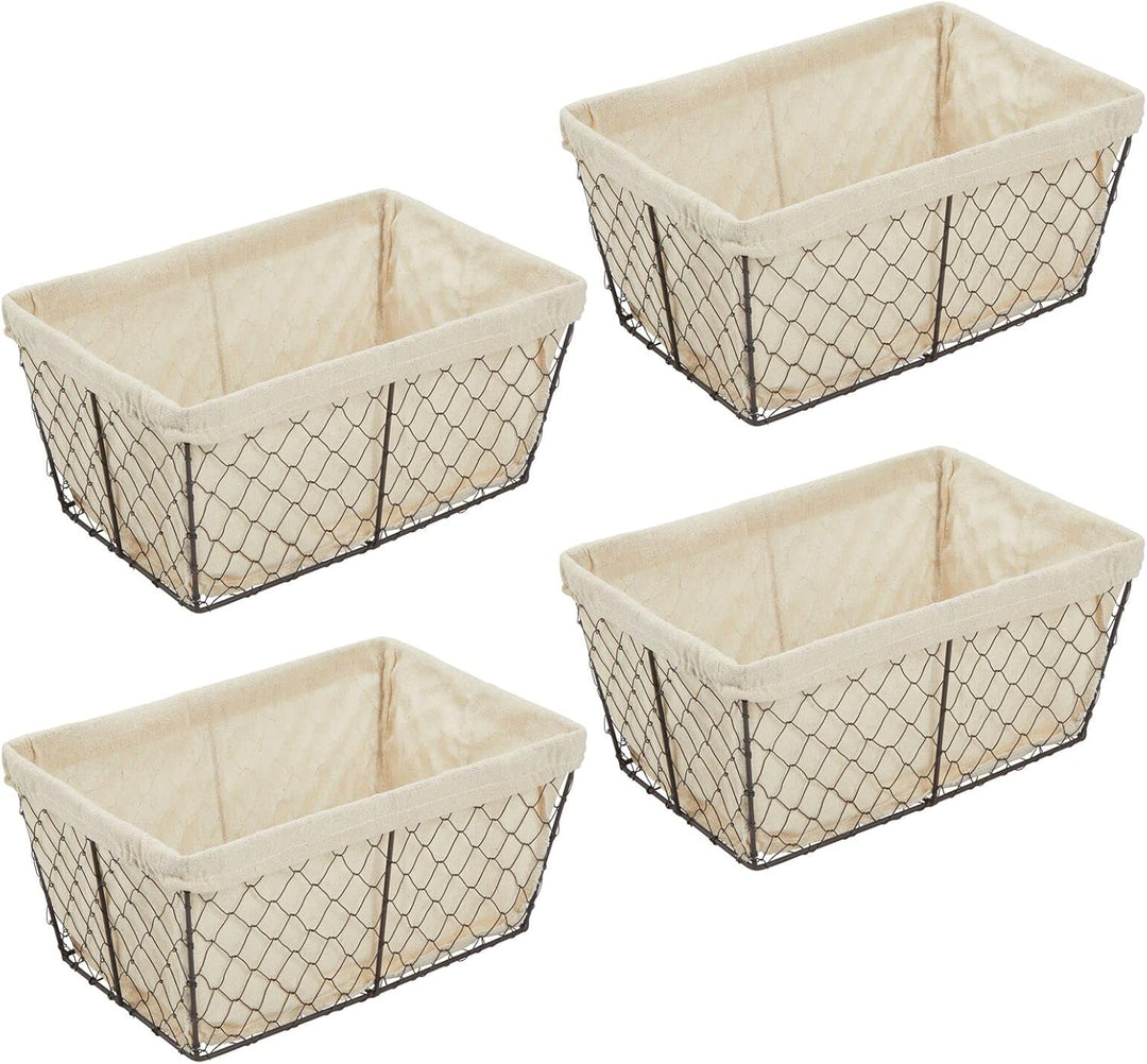 mDesign 4er-Set Aufbewahrungskörbe aus Metall – grosser Drahtkorb mit Stoffeinlage – Aufbewahrungssy