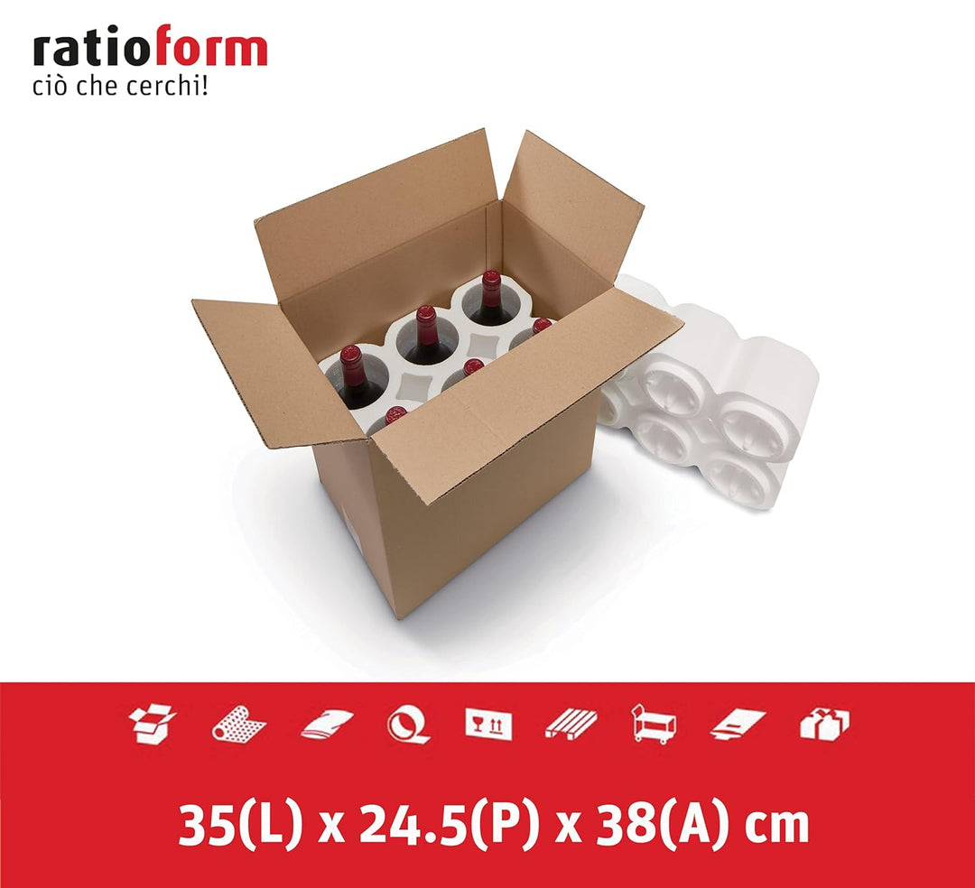 ratioform 4 Einheiten - Polystyrol + Kartonbox für 6 Flaschen, ideal für Versand und Transport. Mass
