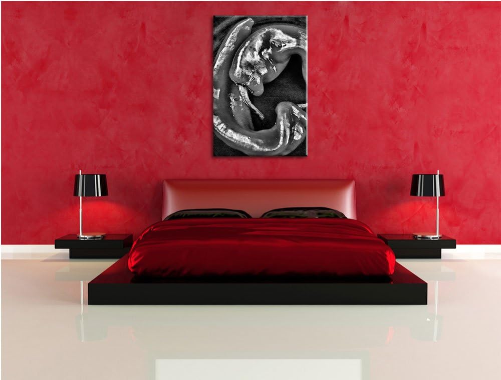 Pixxprint scharfe Chilischoten / 100x70cm Leinwandbild bespannt auf Holzrahmen/Wandbild Kunstdruck D