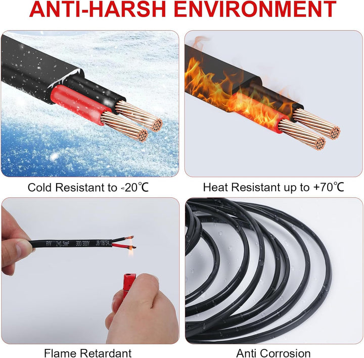 AOHEWEI 2 × 0,5 mm² flaches, zweiadriges Doppelkabel, 2 Leiter, elektrischer Kupferdraht, 5 V, 12 V,