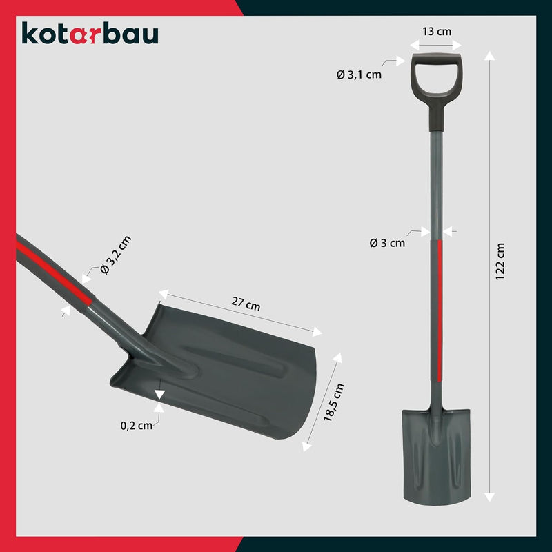 KOTARBAU® Profi-Gärtnerspaten 120cm mit Stiel für Gartenarbeiten Umpflanzen