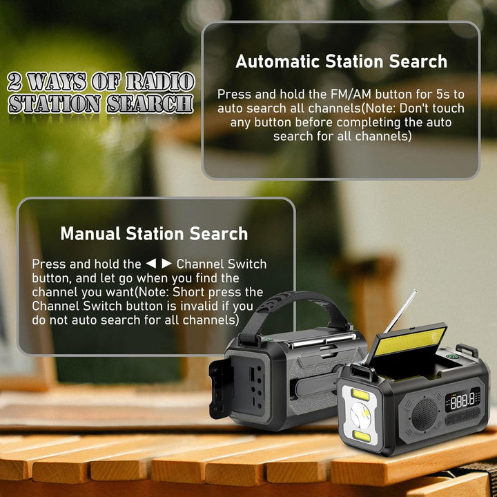 12000mAh Kurbelradio mit Handyladefunktion, Solar Radio mit 2 Sonnenkollektoren, AM/FM Tragbar Notfa