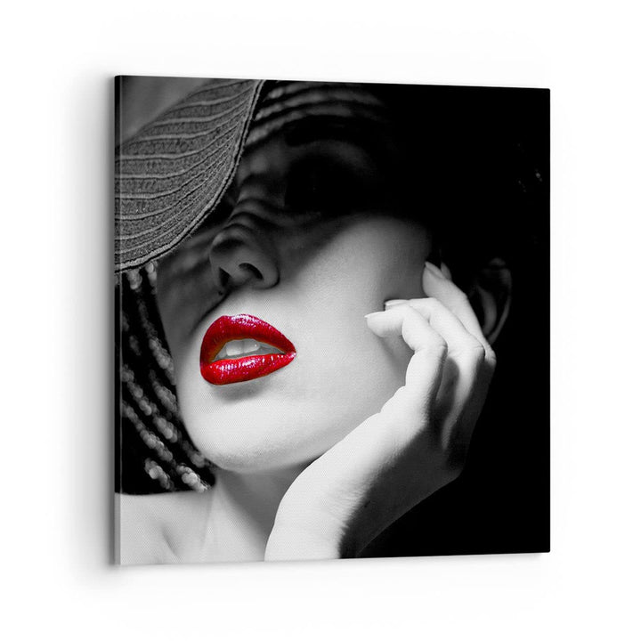 Bilder auf Leinwand 70x70cm Leinwandbild mit Rahmen Frau Gesicht Lippen Gross Wanddeko Bild Schlafzi