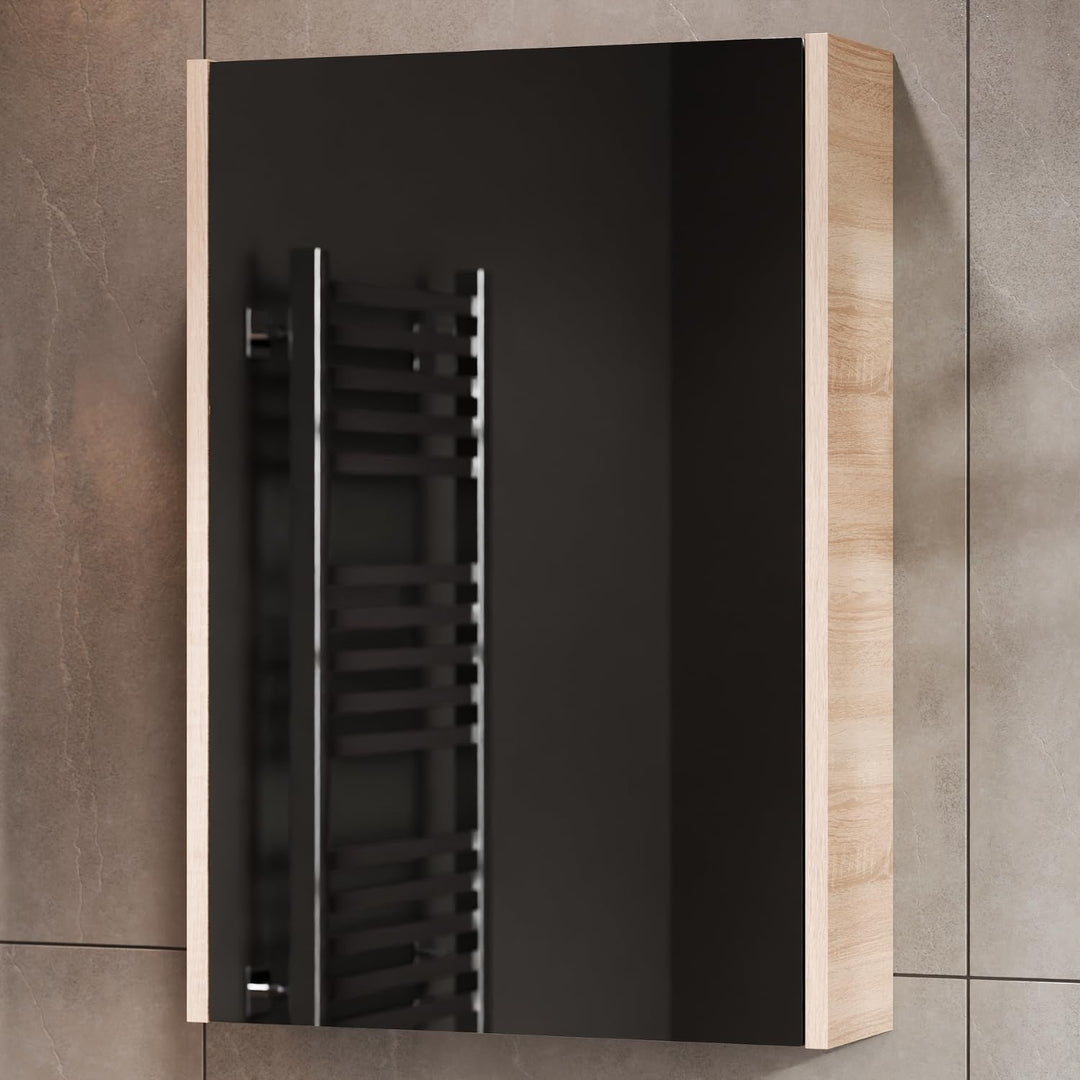 Planetmöbel Spiegelschrank in Sonoma Eiche Breite 50cm, Badspiegel Hängeschrank mit Softclose Schran