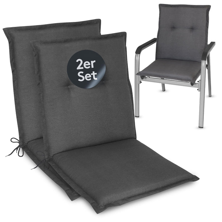 LILENO HOME Gartenstuhl Auflagen als [2er Set - Niedriglehner] in Uni Anthrazit (Tami) - Bequeme Lie