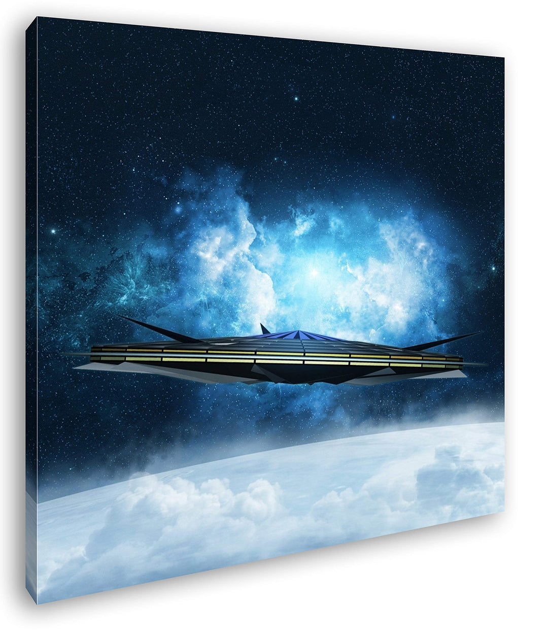 deyoli beeindruckendes Raumschiff im Universum Format: 70x70 als Leinwand, Motiv fertig gerahmt auf