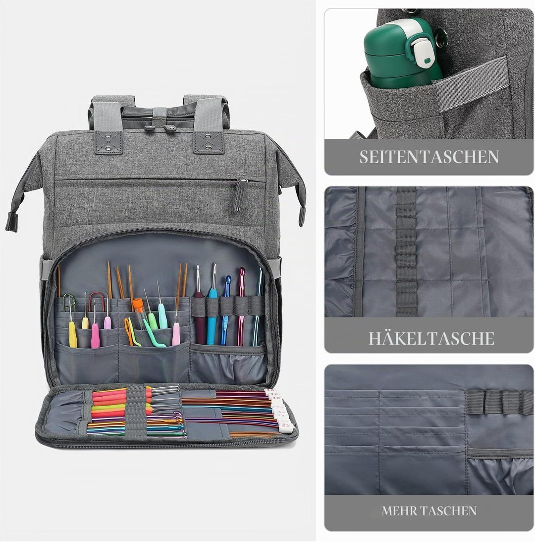 Stricktasche Rucksack, Garnaufbewahrung, Organizer, Reise-Häkeltasche mit USB-Ladeanschluss, grosse