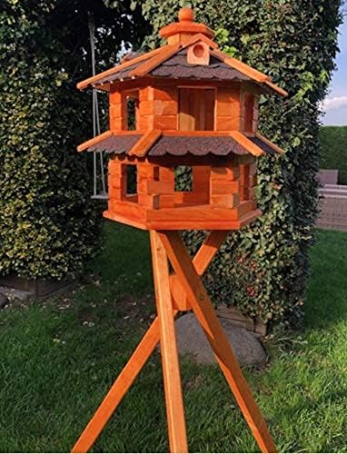 Vogelvilla wetterfest von L bis XXL Futterhaus Vogelhaus mit oder ohne Ständer in Braun mit Rot, Grü