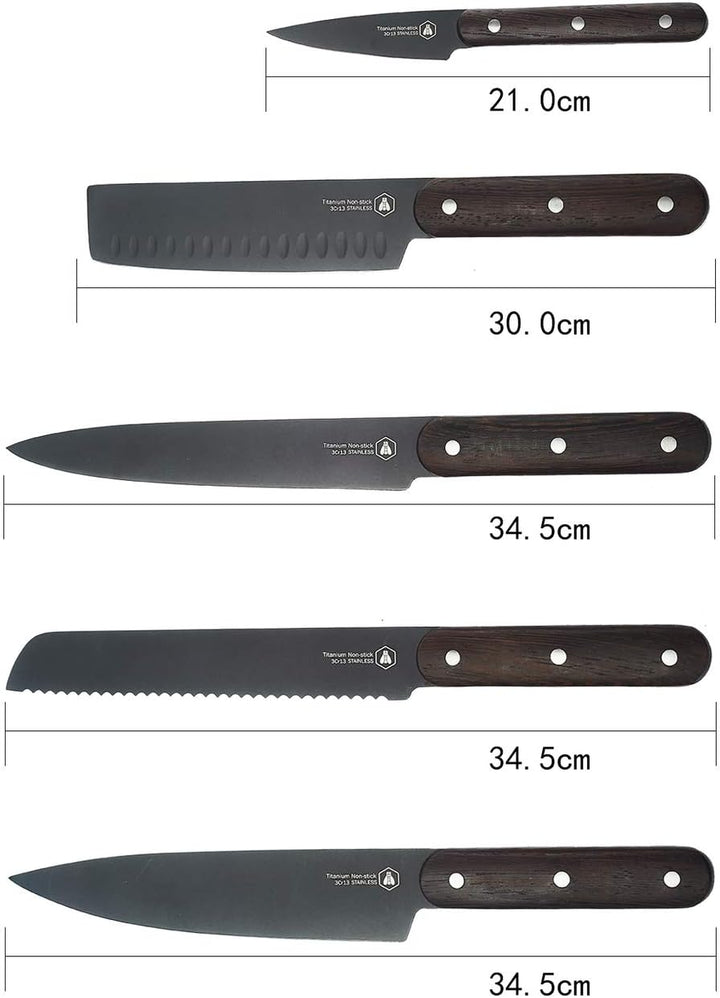 LAGUIOLE - Set mit 5 Küchenmessern - Schwarze Klinge - Hände aus Buchenholz - - mehrfarbig