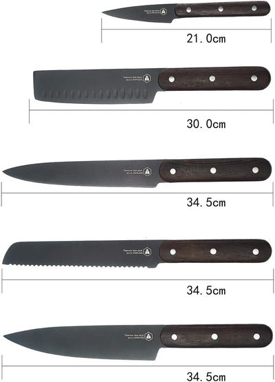 LAGUIOLE - Set mit 5 Küchenmessern - Schwarze Klinge - Hände aus Buchenholz - - mehrfarbig
