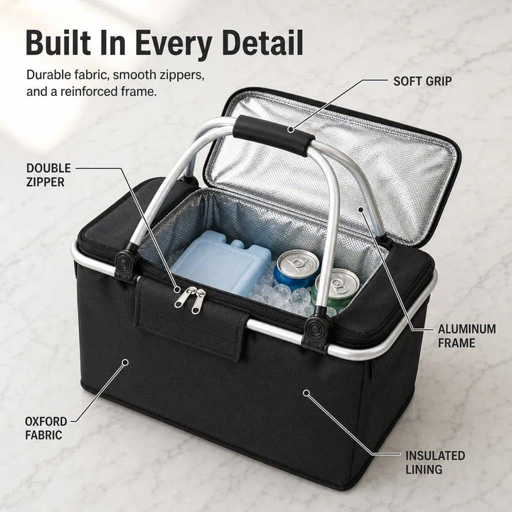 Einkaufskorb,Einkaufskorb Faltbar,Thermo Als Picknickkorb, Kühlbox Tragbare Mit Gepolsterten Griffen