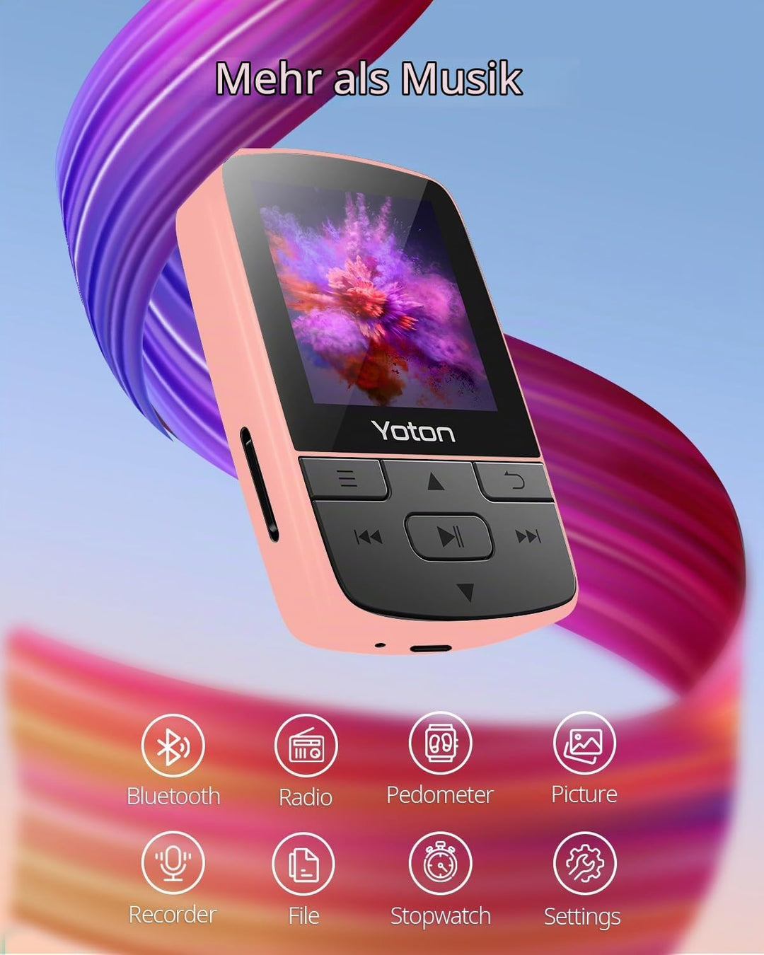 Yoton Bluetooth 5.2 MP3-Player, 64 GB Speicherplatz, Sportclip, HiFi-Klangqualität, Equalizer, Varia