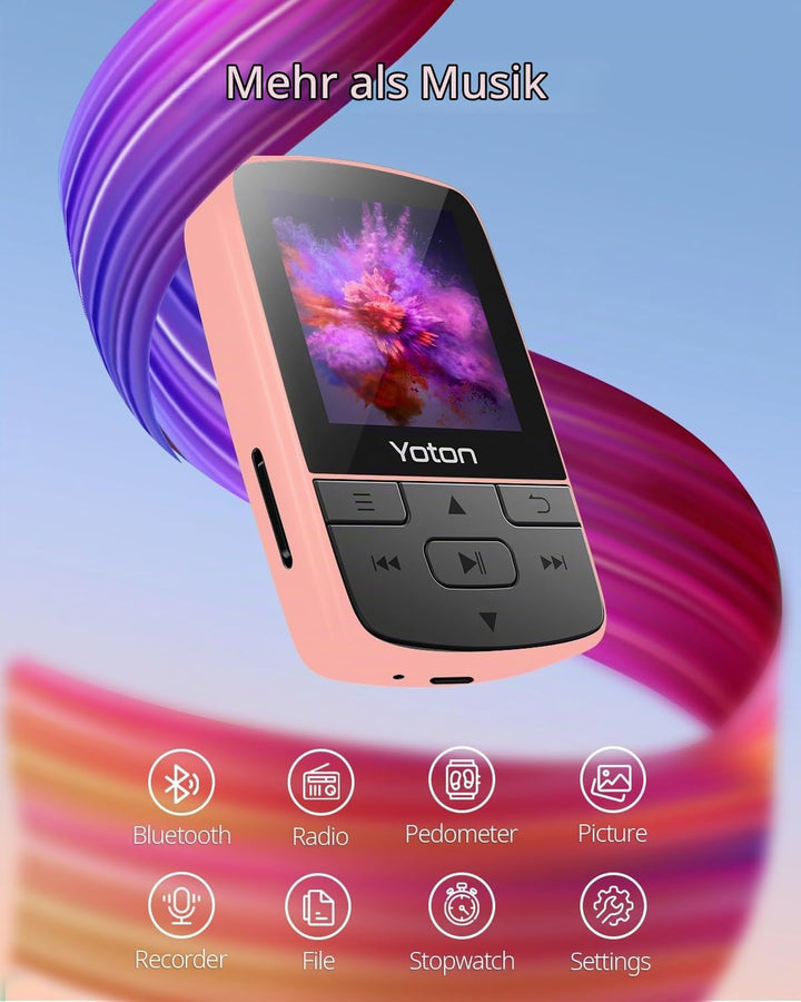 Yoton Bluetooth 5.2 MP3-Player, 64 GB Speicherplatz, Sportclip, HiFi-Klangqualität, Equalizer, Varia