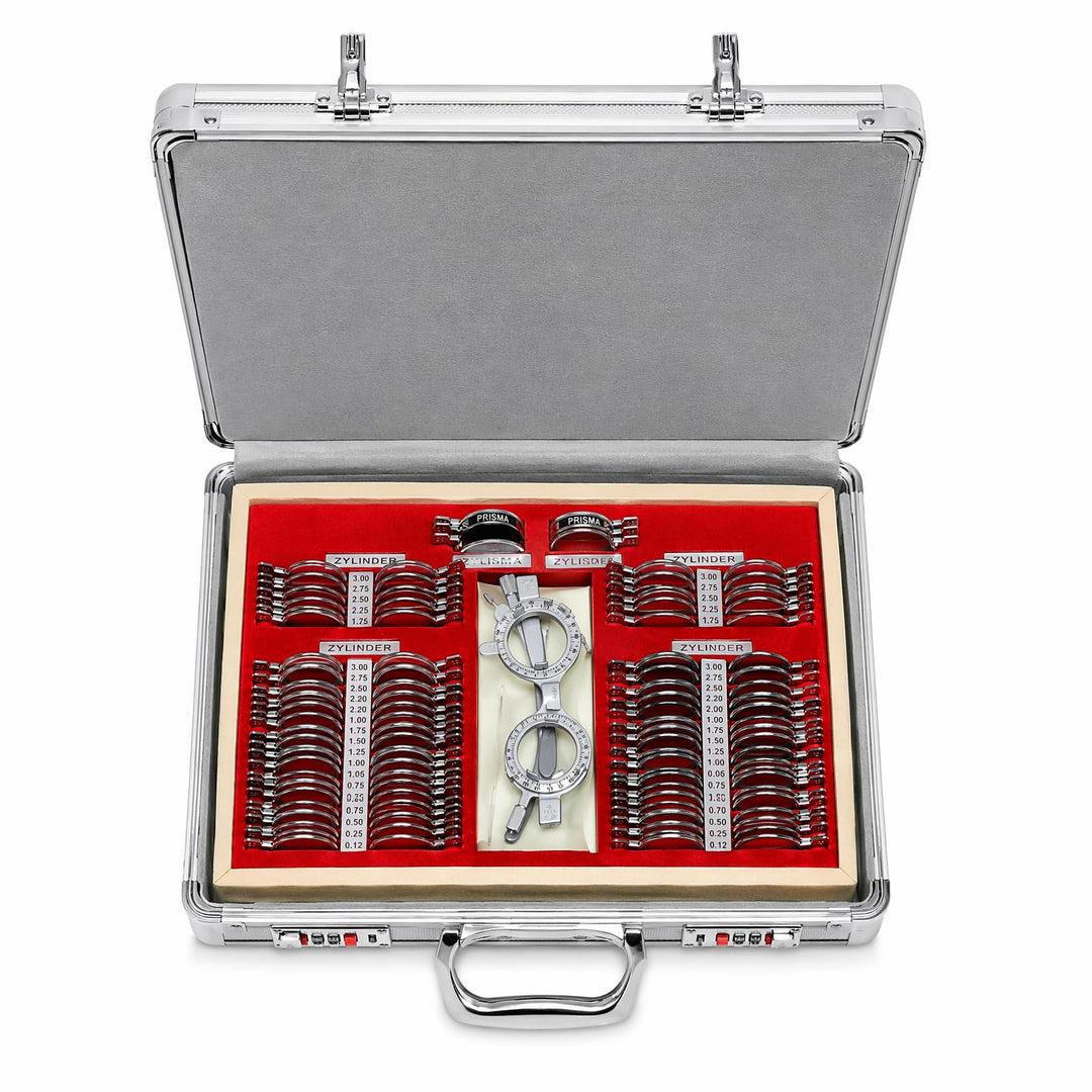 104Pcs Testlinsen-Set, 38x27x6cm Optisch Messbrille Linse Augenoptiker Metal Optometry Optical Trial